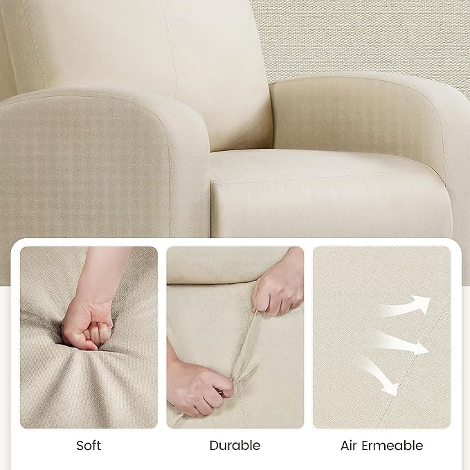 Yaheetech Modern Fabric Recliner Chair Sofa Adjustable Single Sofa with Thicker Seat Cushion and Backrest for Living Room Home Theater, Beige - LeafyLoom