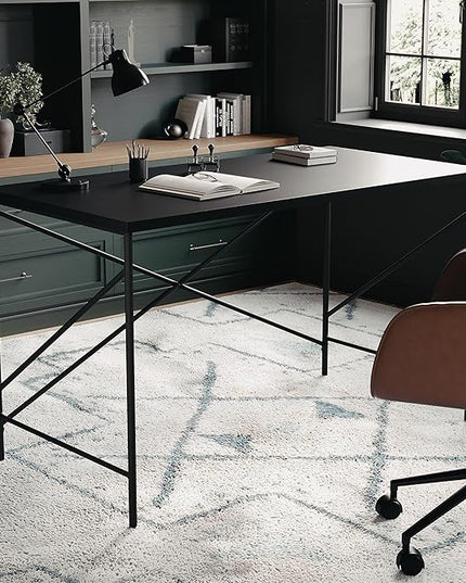 Martha Stewart Maddox Home Office Parsons Desk in Black Wood Grain with Oil Rubbed Bronze Metal X-Frame - LeafyLoom