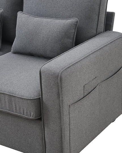 104" Modern Sofa, 4-seat Couch with Armrest Pockets and 4 Pillows for Living Room, Apartment, 104inch, Dark Gray - LeafyLoom