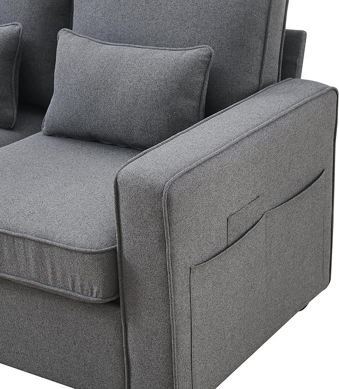 104" Modern Sofa, 4-seat Couch with Armrest Pockets and 4 Pillows for Living Room, Apartment, 104inch, Dark Gray - LeafyLoom
