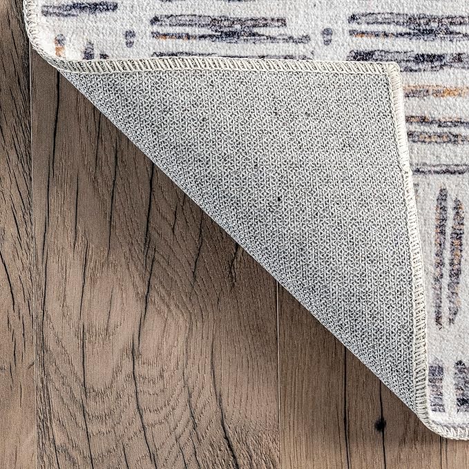 nuLOOM Mitzi Abstract Lines Machine Washable Ultra Thin Area Rug, 5' x 8', Light Grey - LeafyLoom