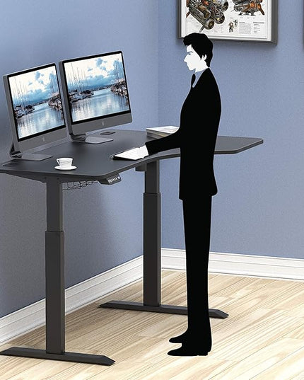 SHW 55-Inch Large Electric Height Adjustable L-Shaped Standing Desk with Right Facing Corner, Black - LeafyLoom