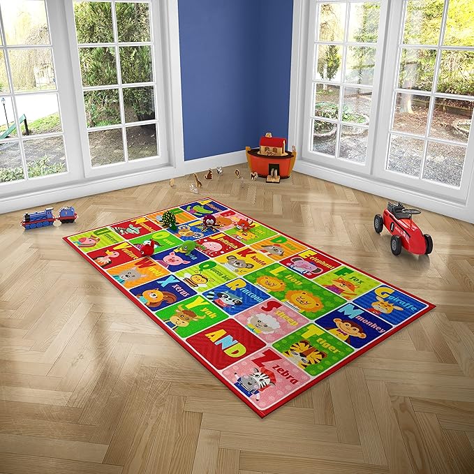 Kids Rug ABC Carpet Playmat City Life Extra Large Learn Have Fun Safe, Children's Educational, Multi Color Activity Centerpiece Play Mat! for Bedroom Playroom Tolddler Baby Play Area - LeafyLoom