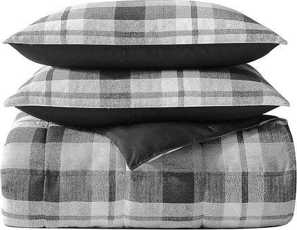 Nautica- Queen Comforter Set, Reversible Microsuede Bedding with Matching Sham(s), Casual Home Decor (Crossview Plaid Charcoal, Queen) - LeafyLoom