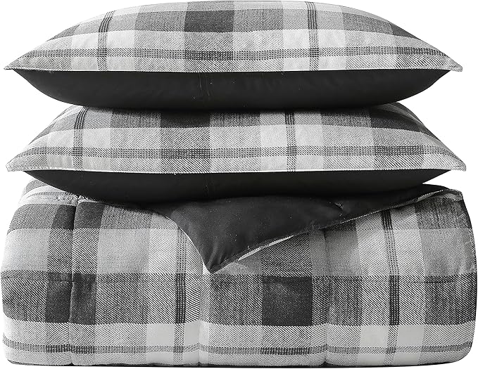Nautica- Queen Comforter Set, Reversible Microsuede Bedding with Matching Sham(s), Casual Home Decor (Crossview Plaid Charcoal, Queen) - LeafyLoom