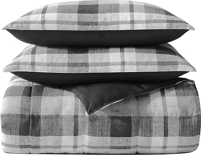 Nautica- King Comforter Set, Reversible Microsuede Bedding with Matching Sham(s), Casual Home Decor (Crossview Plaid Charcoal, King) - LeafyLoom
