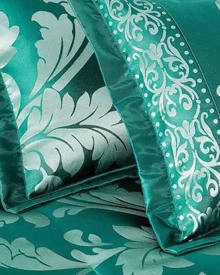 Chezmoi Collection 7-Piece Jacquard Floral Comforter Set (California King, Green/Silver) - LeafyLoom