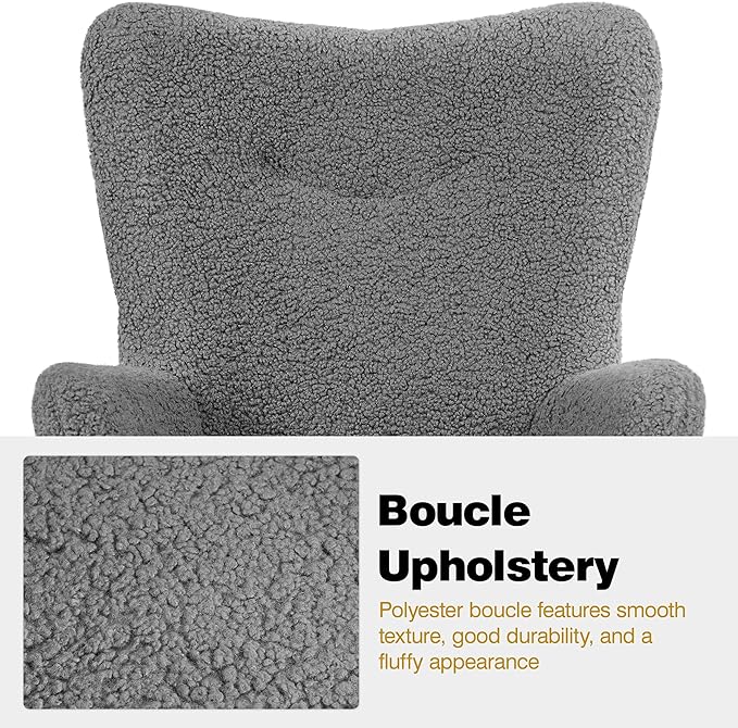 Yaheetech Boucle Accent Chair, Modern Fabric Armchair, Comfy Fluffy Barrel Chair, Reading Chair with High Folding Backrest and Metal Legs for Living Room/Bedroom/Home/Office, Gray - LeafyLoom