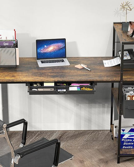 SHW 46-Inch Mission Desk with Side Shelf, 24" Deep, Rustic Brown - LeafyLoom