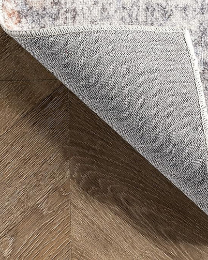 nuLOOM 2x3 Machine Washable Rain Haven Vintage Medallion Area Rug, Peach, Traditional Faded Design, Non-Slip Backing, Stain Resistant, For Bedroom, Dining Room, Living Room, Kitchen - LeafyLoom