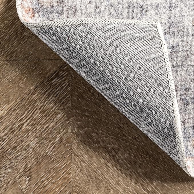 nuLOOM 2x3 Machine Washable Rain Haven Vintage Medallion Area Rug, Peach, Traditional Faded Design, Non-Slip Backing, Stain Resistant, For Bedroom, Dining Room, Living Room, Kitchen - LeafyLoom