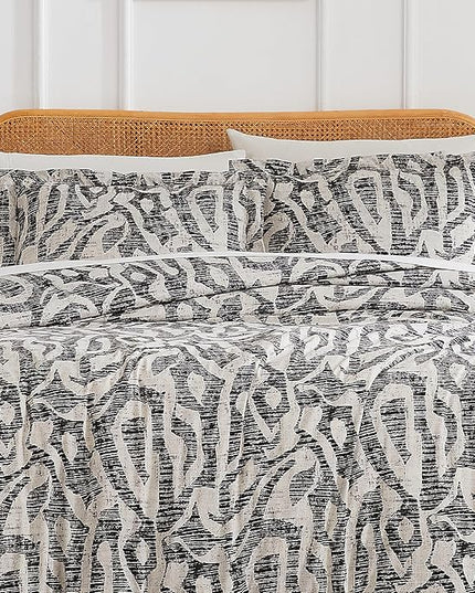 Southshore Fine Living, Inc. Full/Queen Comforter Bedding Set, Down Alternative Floral Comforter with Matching Shams, Modern abstract print Microfiber Comforter, Fits Queen & Full Beds, Slate khari - LeafyLoom