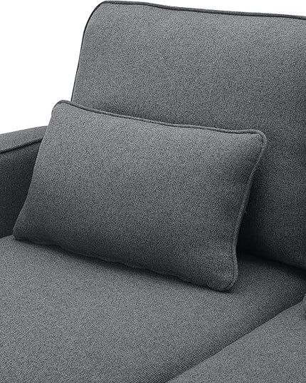 Modern Linen Fabric Sectional Sofa with Armrest Pockets and 4 Pillows, Deep Thick Cushion, Minimalist Upholstered 4-Seat Comfy Couch for Living Room, Apartment, Office, 104inch, Dark Grey - LeafyLoom