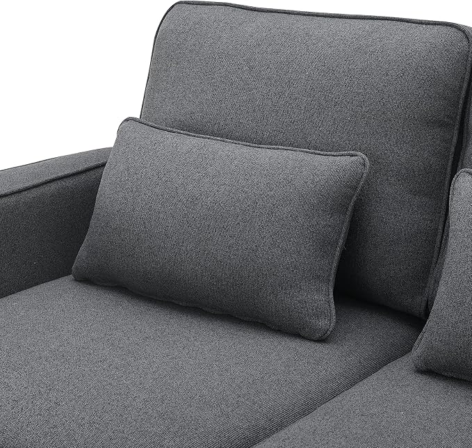 Modern Linen Fabric Sectional Sofa with Armrest Pockets and 4 Pillows, Deep Thick Cushion, Minimalist Upholstered 4-Seat Comfy Couch for Living Room, Apartment, Office, 104inch, Dark Grey - LeafyLoom