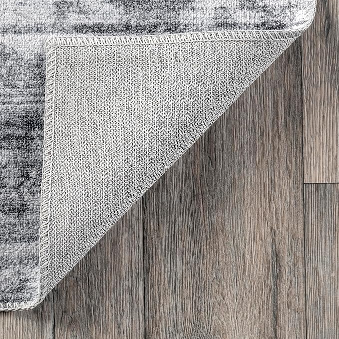 nuLOOM Alva Faded Abstract Machine Washable Ultra Thin Runner Rug, 2' 6" x 8', Light Grey - LeafyLoom