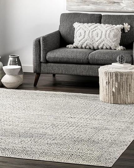 nuLOOM Abstract Tribal Machine Washable Ultra Thin Area Rug, 9' x 12', Grey - LeafyLoom