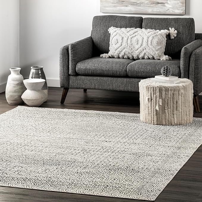 nuLOOM Abstract Tribal Machine Washable Ultra Thin Area Rug, 9' x 12', Grey - LeafyLoom