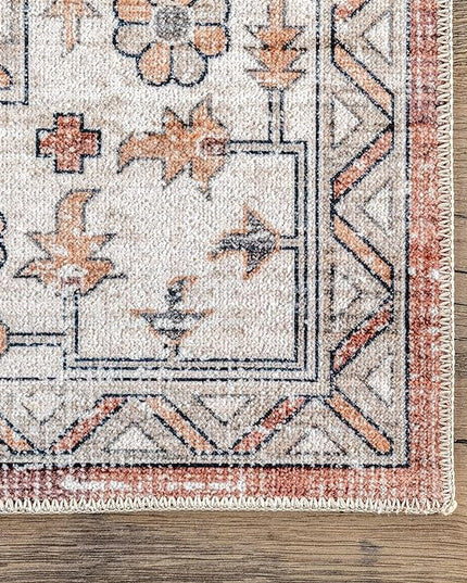 nuLOOM Dania Machine Washable Medallion Ultra Thin Area Rug, 3' x 5', Rust - LeafyLoom