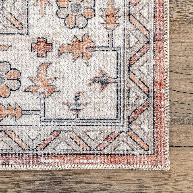 nuLOOM Dania Machine Washable Medallion Ultra Thin Area Rug, 3' x 5', Rust - LeafyLoom