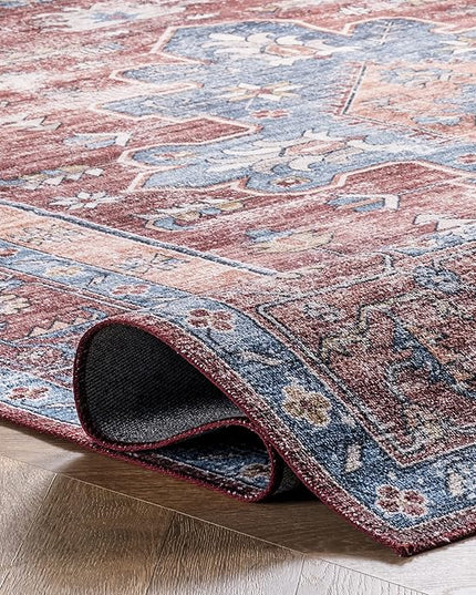 nuLOOM Zena Medallion Machine Washable Ultra Thin Area Rug, 5x8, Rust - LeafyLoom