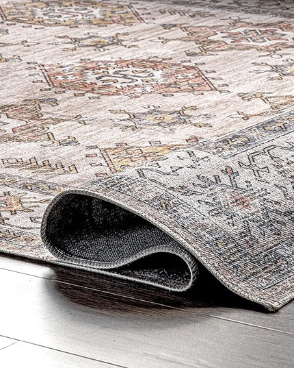 nuLOOM Finley Machine Washable Vintage Distressed Ultra Thin Area Rug, 8x10, Beige - LeafyLoom
