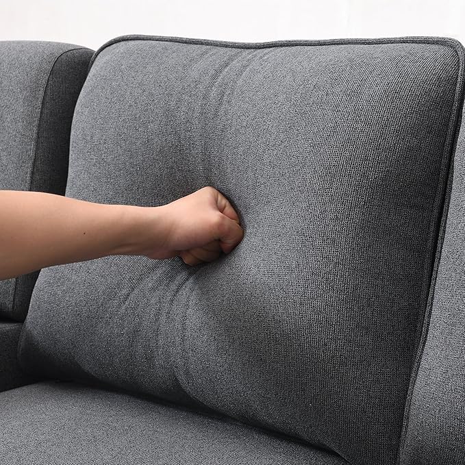 104" Modern Sofa, 4-seat Couch with Armrest Pockets and 4 Pillows for Living Room, Apartment, 104inch, Dark Gray - LeafyLoom