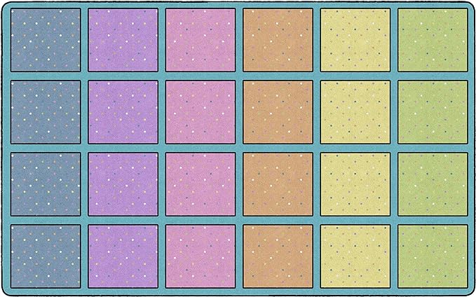 Flagship Carpets Happy Squares Educational Area Rug for Kids Room Seating Décor, Children's Classroom, Play Carpet for Teaching and Playroom, Seats 24, 7'6"x12', Blue & Multi Color - LeafyLoom