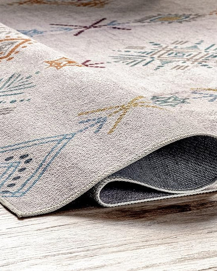 nuLOOM Kiya Machine Washable Moroccan Tribal Geometric Ultra Thin Area Rug, 3' x 5', Light Grey - LeafyLoom