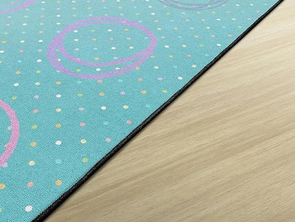 Flagship Carpets Smiley Circle Sampler Abstract Educational Area Rug for Kids Room Seating Décor, Children's Classroom, Play Carpet for Teaching and Playroom, Seats 30, 10'6"x13'2", Blue & Multi - LeafyLoom