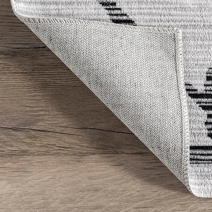 nuLOOM Celesta Bohemian Trellis Machine Washable Ultra Thin Runner Rug, 2' 6" x 8', Ivory - LeafyLoom