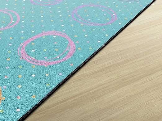 Flagship Carpets Smiley Circle Sampler Abstract Educational Area Rug for Kids Room Seating Décor, Children's Classroom, Play Carpet for Teaching and Playroom, Seats 20, 6' x 8'4", Blue & Multi - LeafyLoom