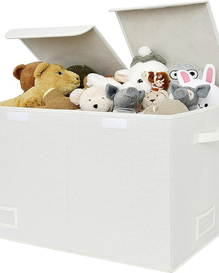 GRANNY SAYS Large Storage Bins with Lids, Foldable Storage Chest with Handles, Stuffed Animal Storage for Playroom, Living Room, Pearl White - LeafyLoom