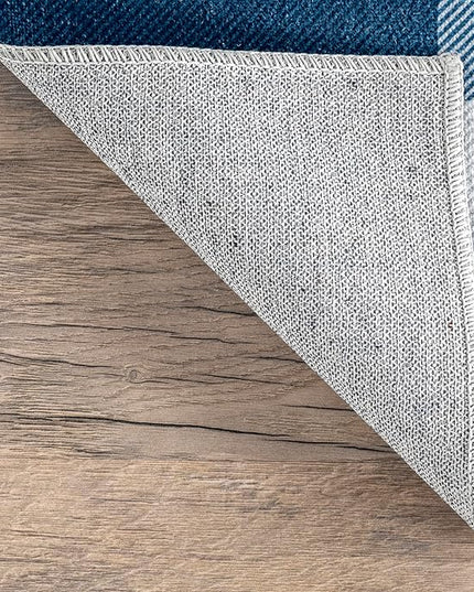 nuLOOM Lucy Machine Washable Farmhouse Buffalo Plaid Ultra Thin Area Rug, 8x10, Blue - LeafyLoom