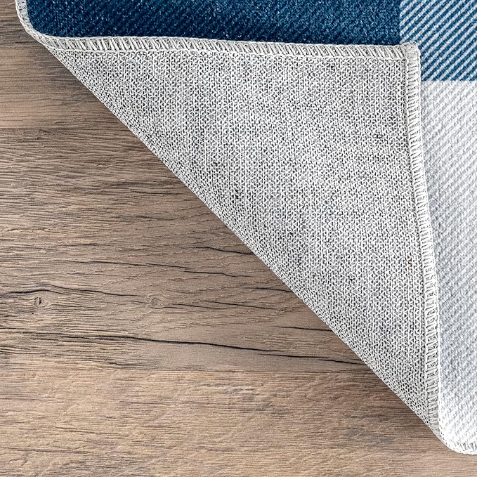 nuLOOM Lucy Machine Washable Farmhouse Buffalo Plaid Ultra Thin Area Rug, 8x10, Blue - LeafyLoom