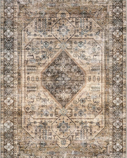 nuLOOM Devin Machine Washable Vintage Medallion Ultra Thin Area Rug, 5' x 8', Light Brown - LeafyLoom