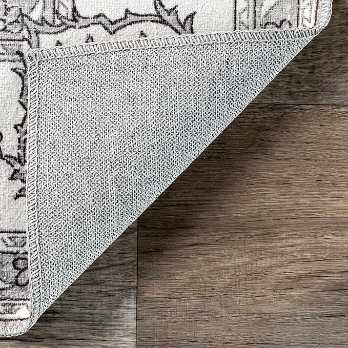 nuLOOM Ren Vintage Floral Machine Washable Ultra Thin Area Rug, 5x8, Grey - LeafyLoom