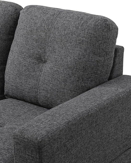 ROOMTEC Modern L Shaped Sectional Sofa Set with Storage Ottoman, Right Facing Chaise Longue, Reversible Backrest w/ 2 Cup Holders, Linen Tufted Cushions, for Living Room, Black Grey - LeafyLoom