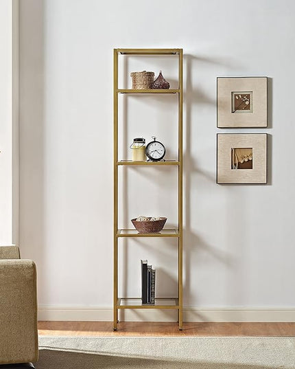 Crosley Furniture Aimee Narrow Etagere Bookcase - Gold and Glass - LeafyLoom