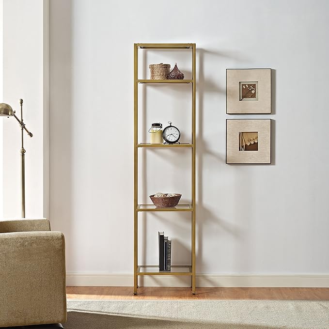 Crosley Furniture Aimee Narrow Etagere Bookcase - Gold and Glass - LeafyLoom