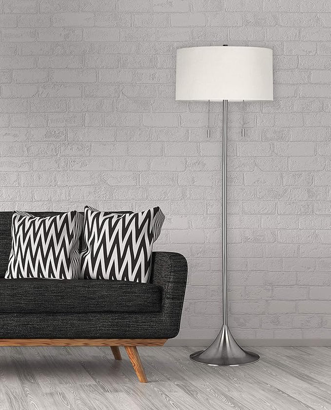 Kenroy Home 21405BS Stowe Floor Lamp with Brushed Steel Finish, Modern Style, 61" Height, 19" Width, 19" Depth - LeafyLoom