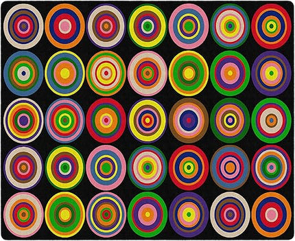 Flagship Carpets Color Rings Colorful Children's Area Rug for Kids Room Circle Seating Décor, Play Carpet for Teaching and Playing, Seats 35, 10'6" x 13'2, Black - LeafyLoom