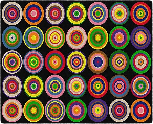 Flagship Carpets Color Rings Colorful Children's Area Rug for Kids Room Circle Seating Décor, Play Carpet for Teaching and Playing, Seats 35, 10'6" x 13'2, Black - LeafyLoom