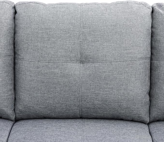 ROOMTEC Button Modern L Shape Sectional Sofa Set, Upholstered Corner Couch with Storage Ottoman, Linen Tufted Cushions, for Living Room, Apartment, 97inch, Grey w/Right Chaise Lounge - LeafyLoom