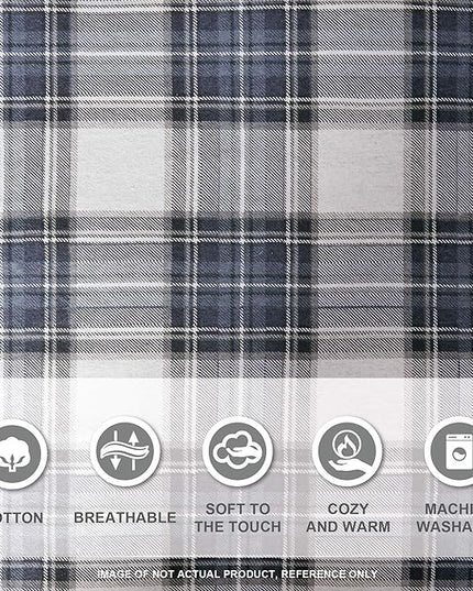 Comfort Spaces Cotton Flannel Breathable Warm Deep Pocket Sheets with Pillow Case Bedding, Queen, Blue Plaid Scottish Plaid 4 Piece - LeafyLoom