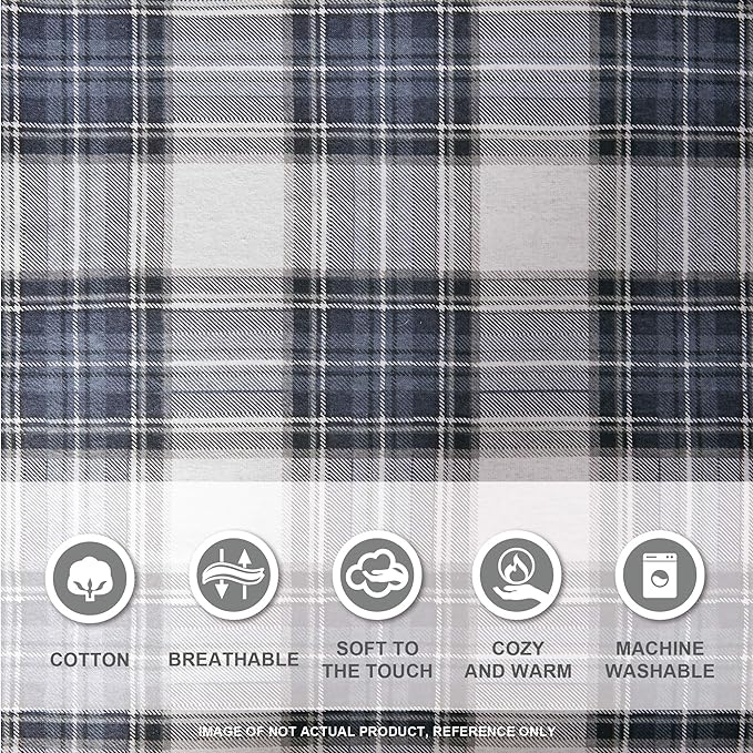 Comfort Spaces Cotton Flannel Breathable Warm Deep Pocket Sheets with Pillow Case Bedding, Queen, Blue Plaid Scottish Plaid 4 Piece - LeafyLoom