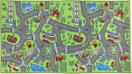 Kids Rug Carpet Playmat City Life Learn Have Fun Safe, Children's Educational, Road Traffic System, Multi Color Activity Centerpiece Play Mat! for Playing with Cars for Bedroom Playroom - LeafyLoom