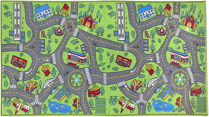 Kids Rug Carpet Playmat City Life Learn Have Fun Safe, Children's Educational, Road Traffic System, Multi Color Activity Centerpiece Play Mat! for Playing with Cars for Bedroom Playroom - LeafyLoom