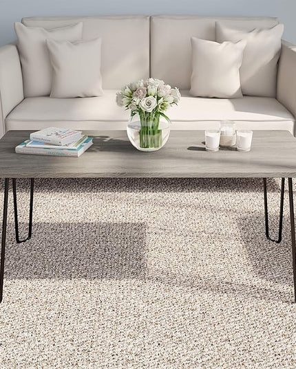 LAVISH HOME Coffee Table with Hairpin Legs-Modern Industrial Style Home Decor-Woodgrain-Look and Steel Accent Living Room Furniture, 41", Gray - LeafyLoom