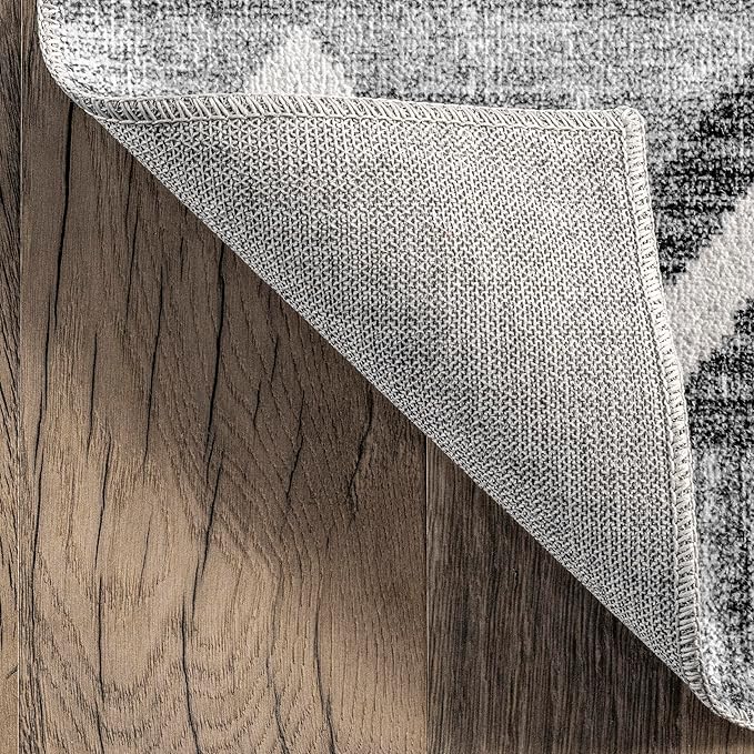 nuLOOM Arie Tribal Diamond Machine Washable Ultra Thin Area Rug, 5' x 8', Grey - LeafyLoom