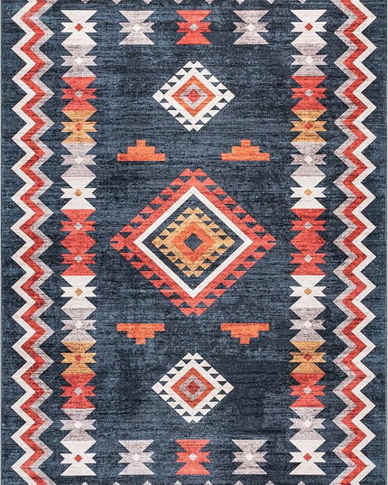 nuLOOM Jayde Machine Washable Southwestern Diamond Ultra Thin Area Rug, 5x8, Navy - LeafyLoom